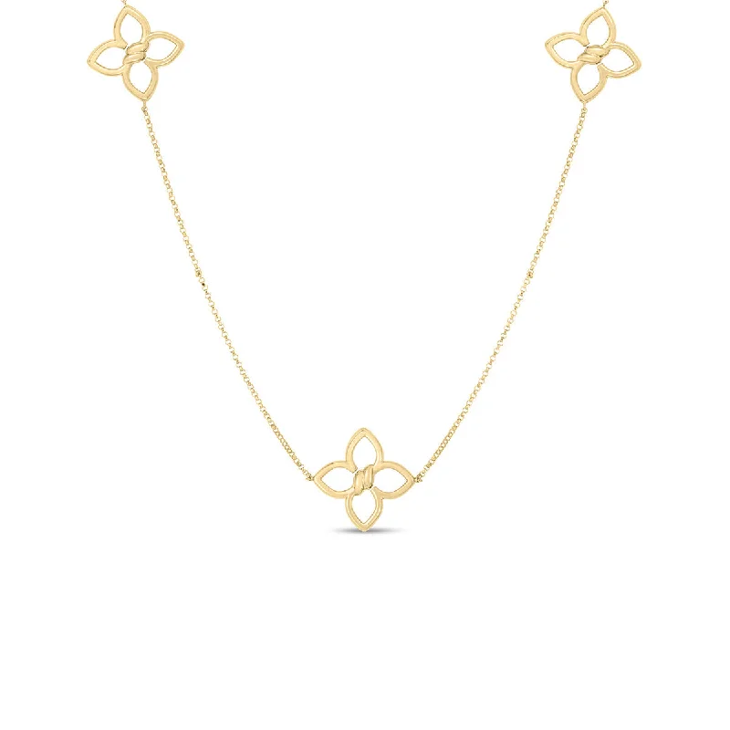 Women’s stacked pendant necklaces-Roberto Coin Cialoma Diamond Flower Station Long Necklace