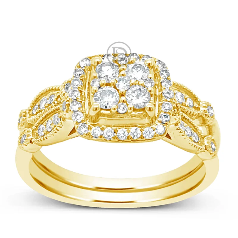 Women’s vintage engagement rings-Diamond Halo Engagement Ring .50 CTW 14k Yellow Gold Bridal Set