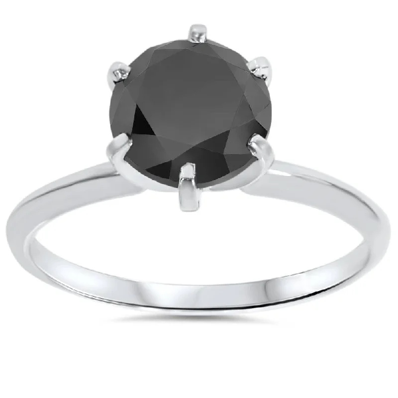 Women’s diamond trio engagement rings-Pompeii3 14k White Gold 2 1/3 Ct TDW Solitaire Black Diamond Engagement Ring