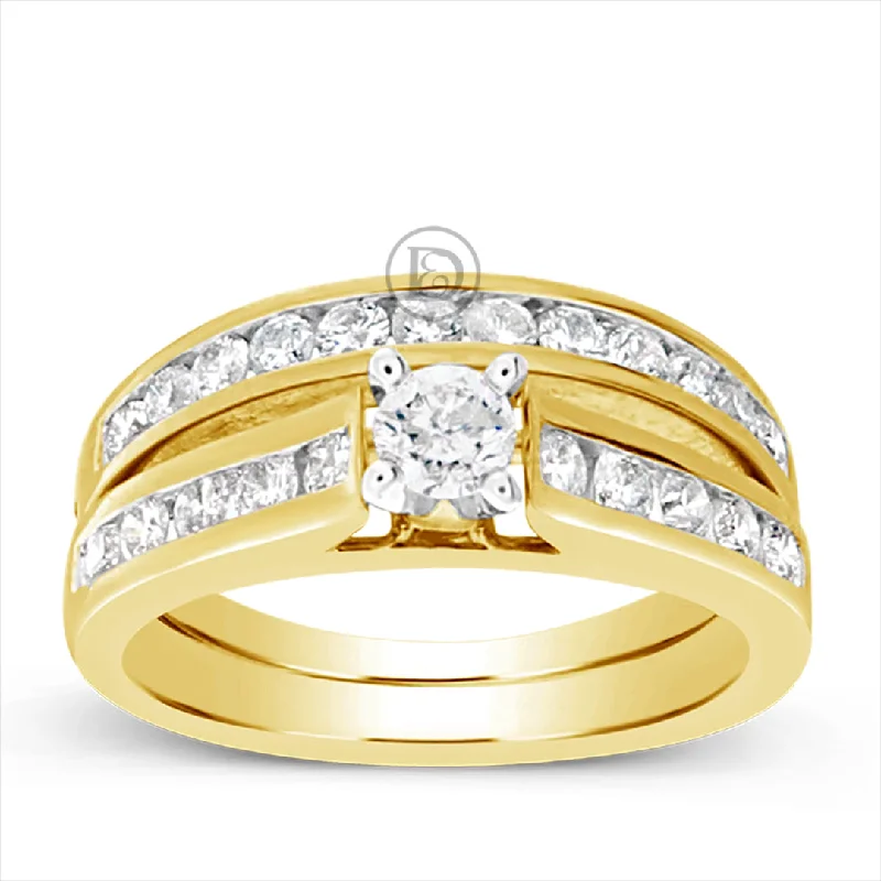 Women’s engagement rings with sapphires-Diamond Halo Engagement Ring 1 CTW Round Cut Yellow Gold