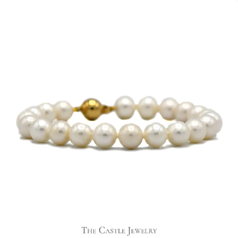 Women’s adjustable cuff bracelets-Women’s adjustable cuff bracelets-7(1/2) Inch 8mm Pearl Bracelet with 14k Yellow Gold Ball Clasp