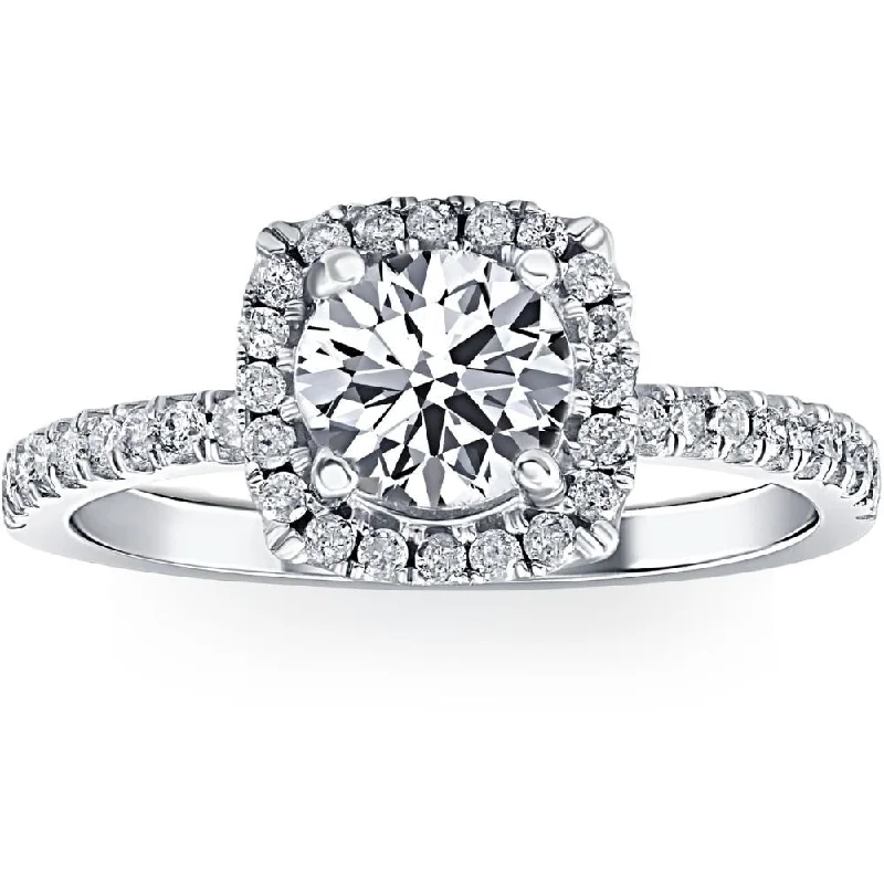 Women’s modern engagement rings-G/VS 1.75CT Lab Diamond Cushion Halo Engagement Ring Round Cut 14K Gold