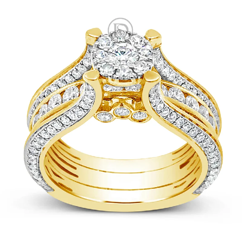 Women’s rose gold engagement rings with diamonds-Diamond Halo Engagement Ring 2.16 CTW Round Cut 14K Yellow Gold