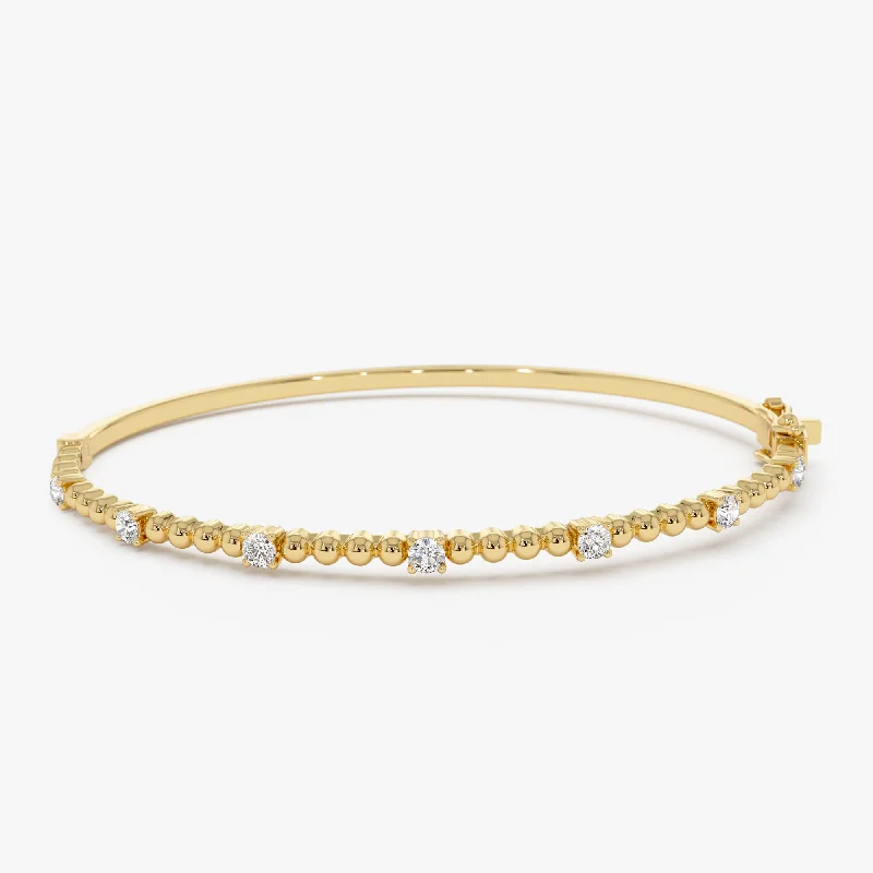 Women’s friendship bracelets-Women’s friendship bracelets-14K Beaded Gold Diamond Bangle Bracelet