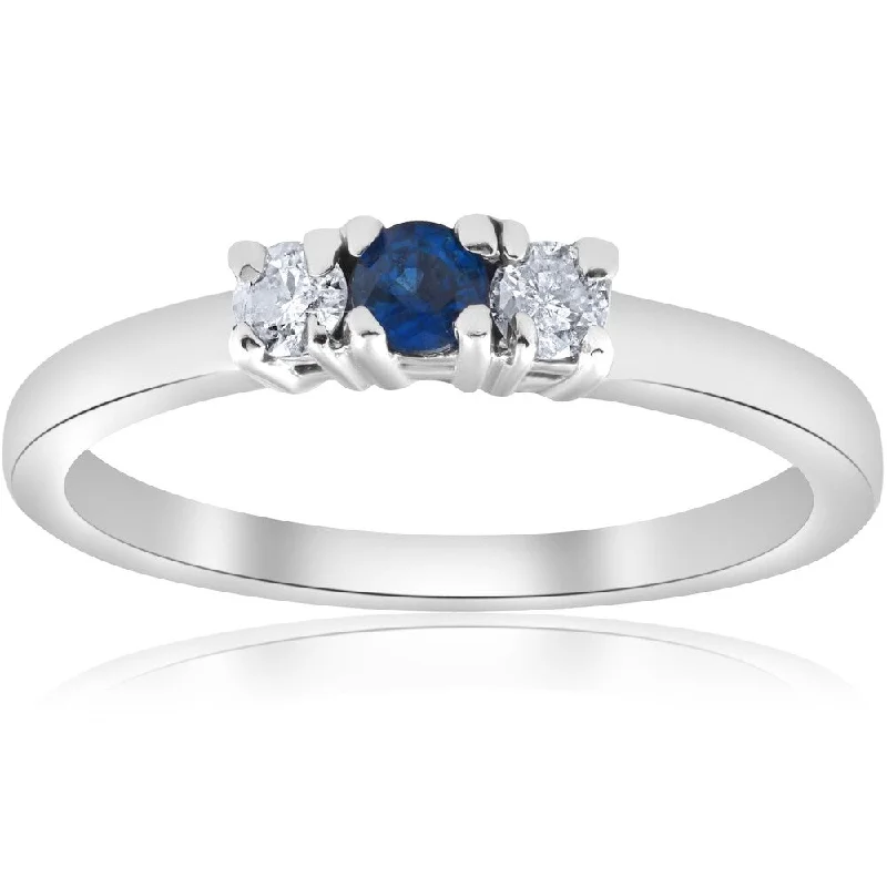 Women’s emerald-cut engagement rings with diamonds-Pompeii3 Diamond 14k White Gold 1/4 ct TDW Blue Sapphire & Diamond Engagement Three Stone Ring