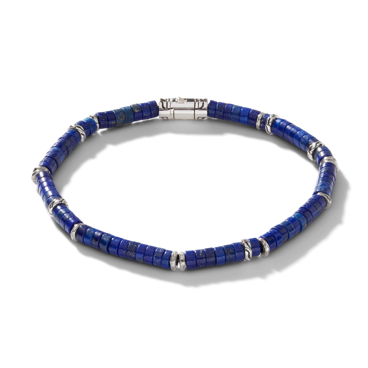 Women’s luxury tennis bracelets-John Hardy Mens Classic Chain Heishi Sterling Silver Bracelet with 4mm Lapis Lazuli Beads