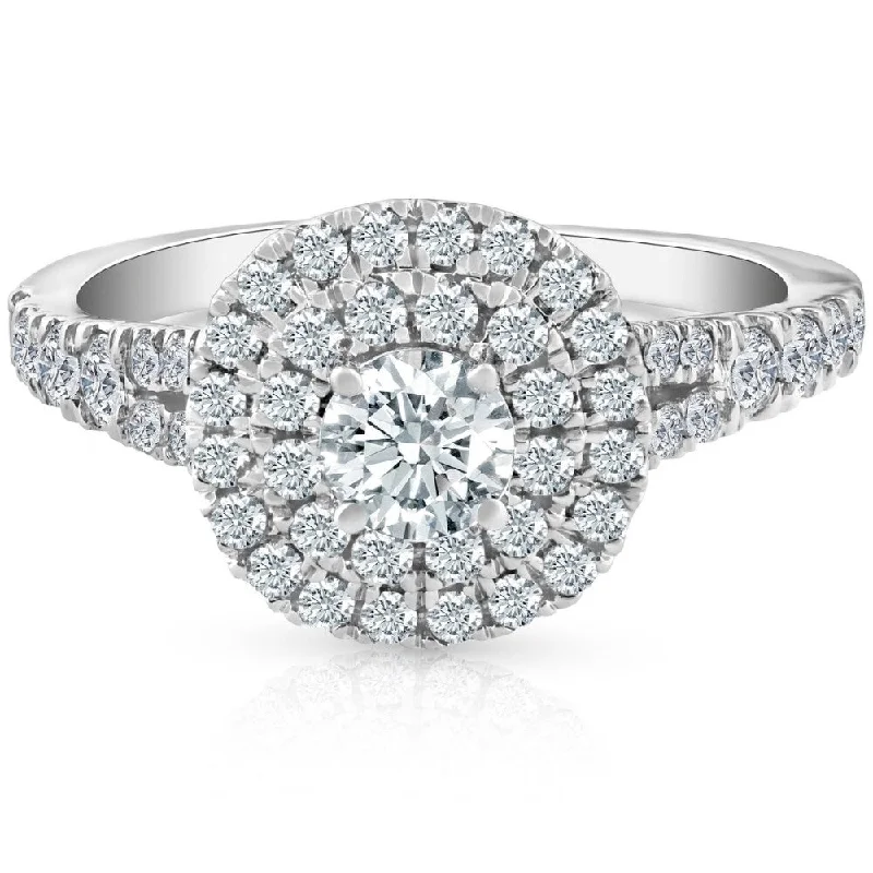 Women’s gold diamond engagement rings-1 Ct TW Lab Grown Diamond Cushion Halo Engagement Ring in White Gold