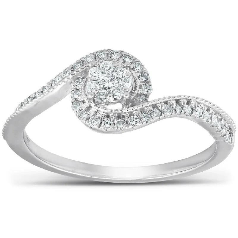 Women’s diamond accent engagement rings-Pompeii3 10k White Gold 1/3 CT TDW Round Halo Vintage Diamond Engagement Ring