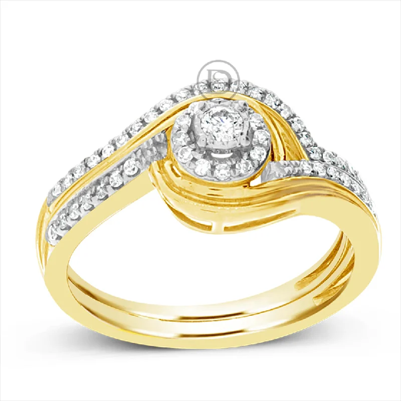 Women’s custom engagement rings-Diamond Halo Engagement Ring .25T tw Round Cut 10K Yellow Gold