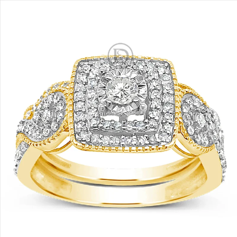 Women’s oval engagement rings-Diamond Halo Engagement Ring .50 CTW Round Cut 14K yellow Gold