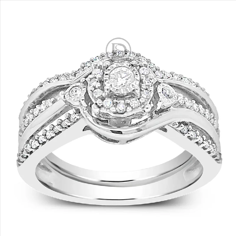 Women’s three-stone engagement rings-Diamond Halo Engagement Ring .33 CTW Round Cut 14K White Gold