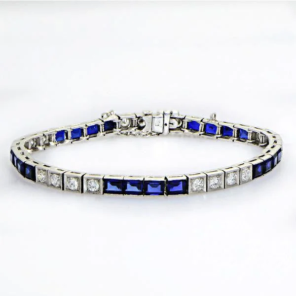 Women’s personalized bracelets-"BRAC01316" Classic Princess Cut Blue Sapphire Diamond Bracelet