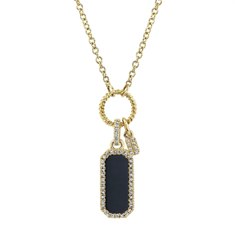 Women’s opal necklaces-Shy Creation Diamond Black Onyx Dog Tag Pendant Necklace