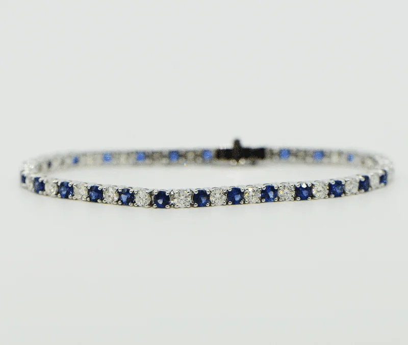 Women’s chunky bracelets-"BRAC01384" Sapphire and Diamond 18K White Gold Tennis Bracelet