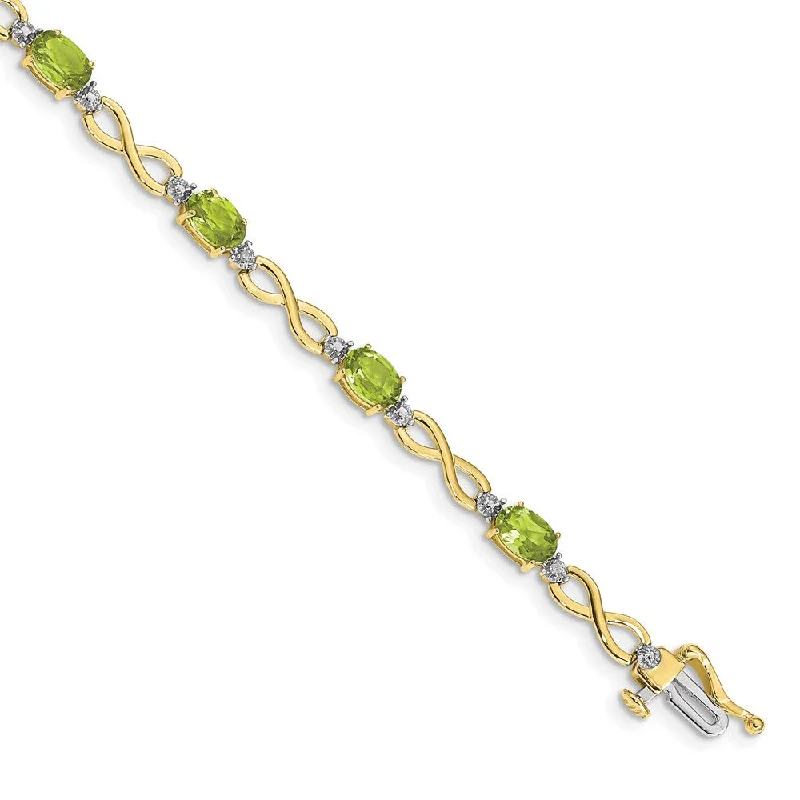 Women’s silver tennis bracelets-10k Peridot and Diamond Infinity Bracelet-WBC-BM4494-PE-003-1YA