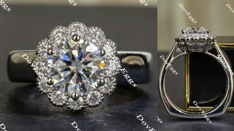 Women’s oval engagement rings-doveggs flower shape round moissanite engagement ring