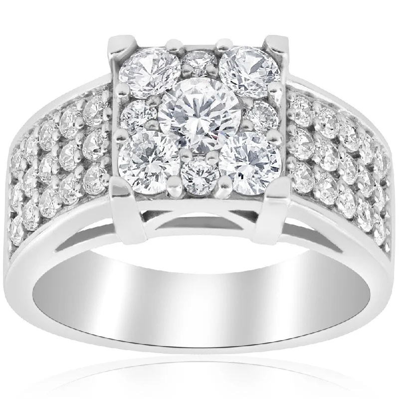 Women’s diamond engagement rings-10K White Gold 1 5/8ct TDW Diamond Engagement Ring Square Framed Halo Pave Engagement Ring