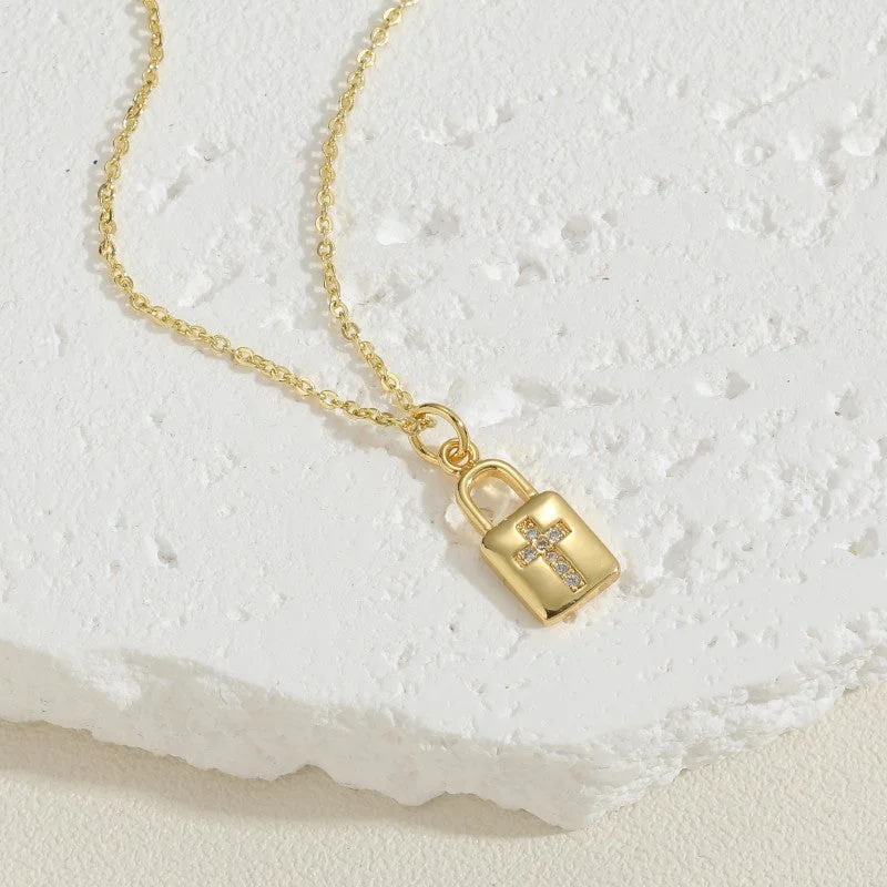 Cross Lock Necklace 14K Real Gold