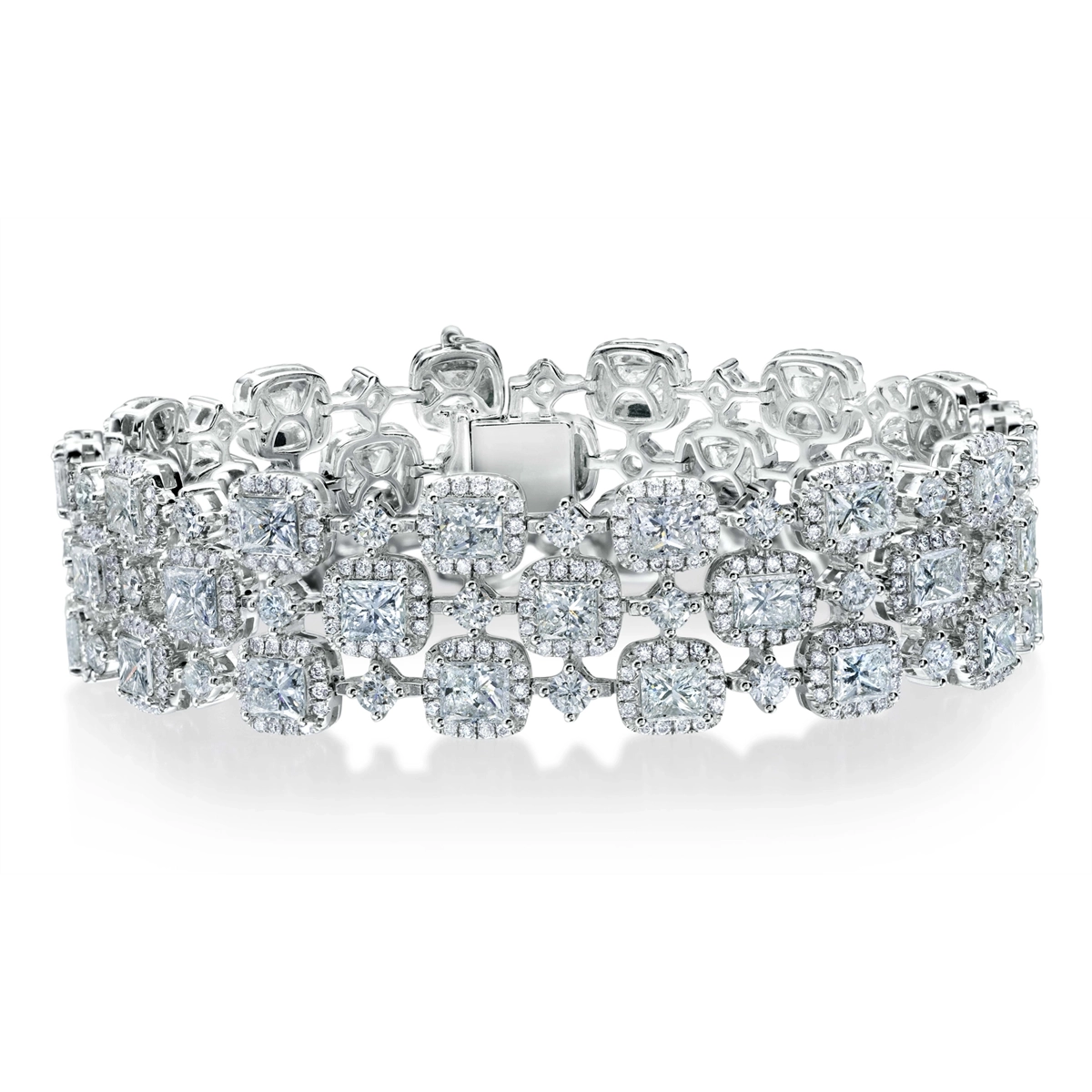 Women’s gemstone bracelets-18K White Gold Wide Diamond Bracelet