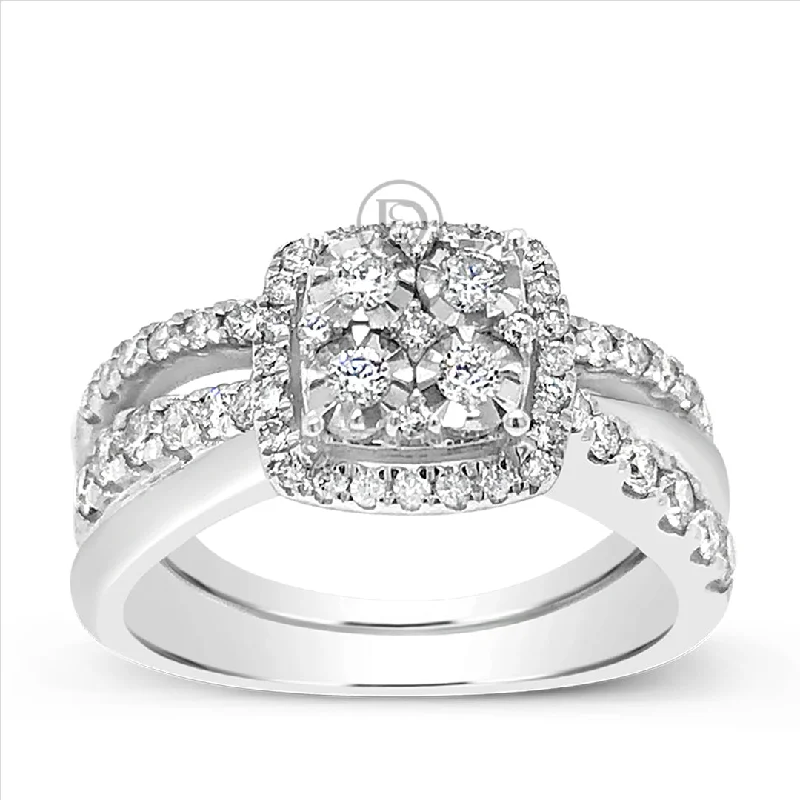 Women’s radiant-cut diamond engagement rings-Diamond Halo Engagement Ring .50 CTW Round Cut 14K White Gold