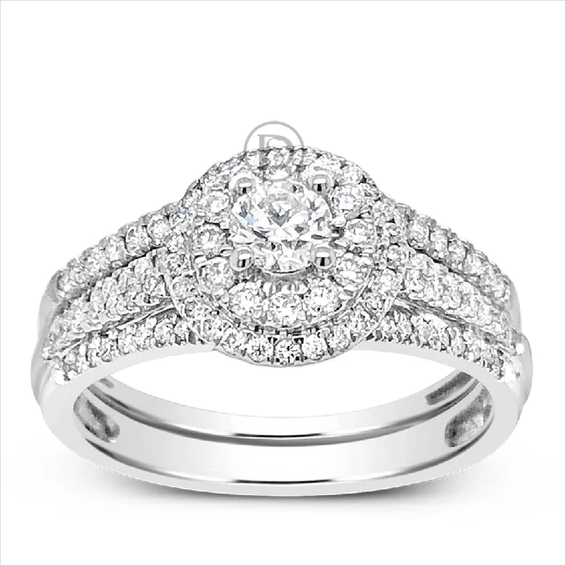 Women’s vintage solitaire engagement rings-Diamond Halo Engagement Ring 1 CTW Round Cut 14K White Gold