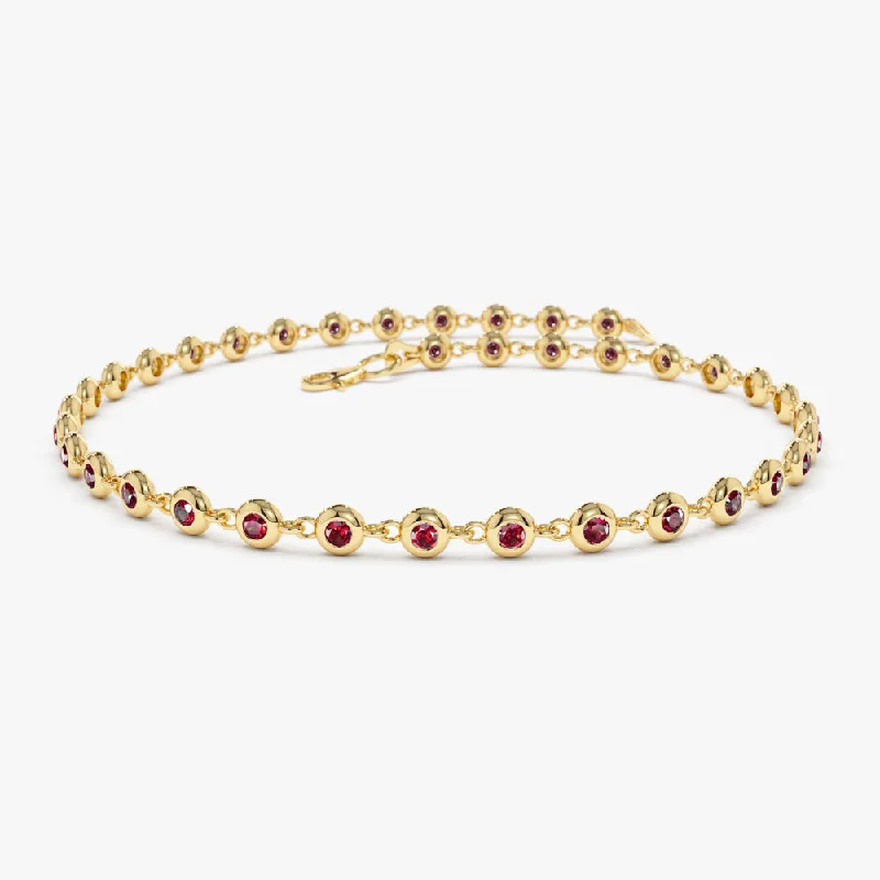 Women’s diamond bangle bracelets-Women’s diamond bangle bracelets-14k Bezel Set Ruby Tennis Bracelet