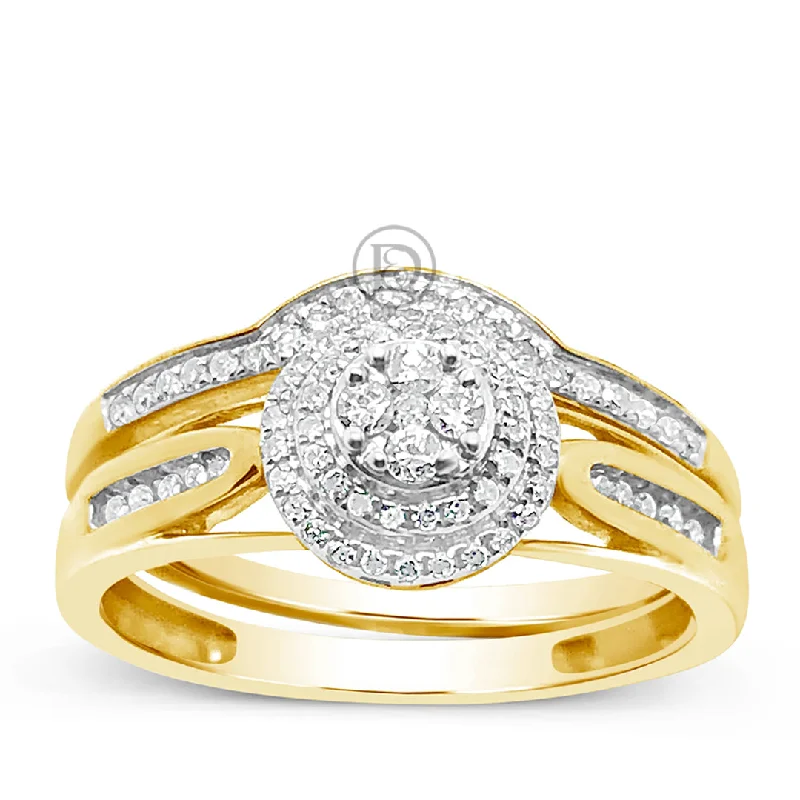 Women’s vintage solitaire engagement rings-Diamond Halo Engagement Ring .30 CTW Round Cut 10K Yellow Gold