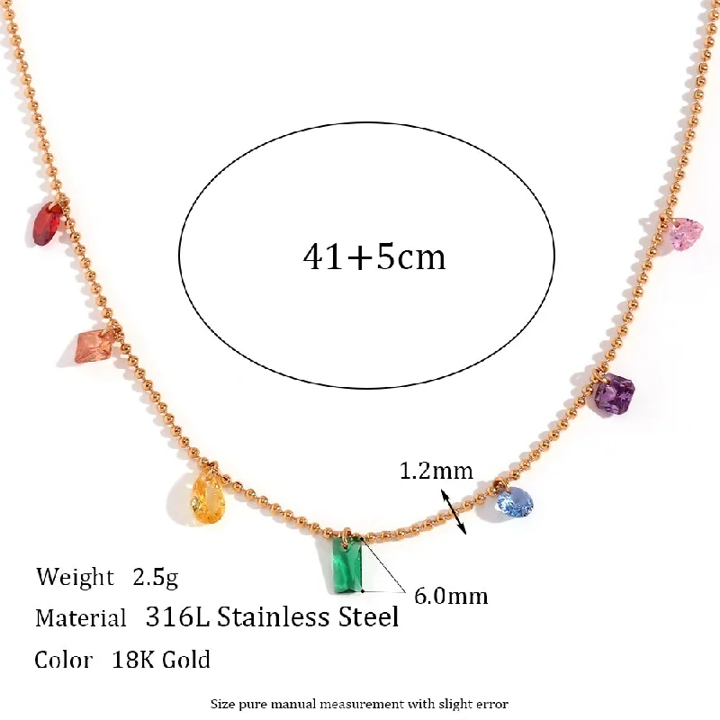 Colorful Zircon Beads Necklace 40cm-Gold