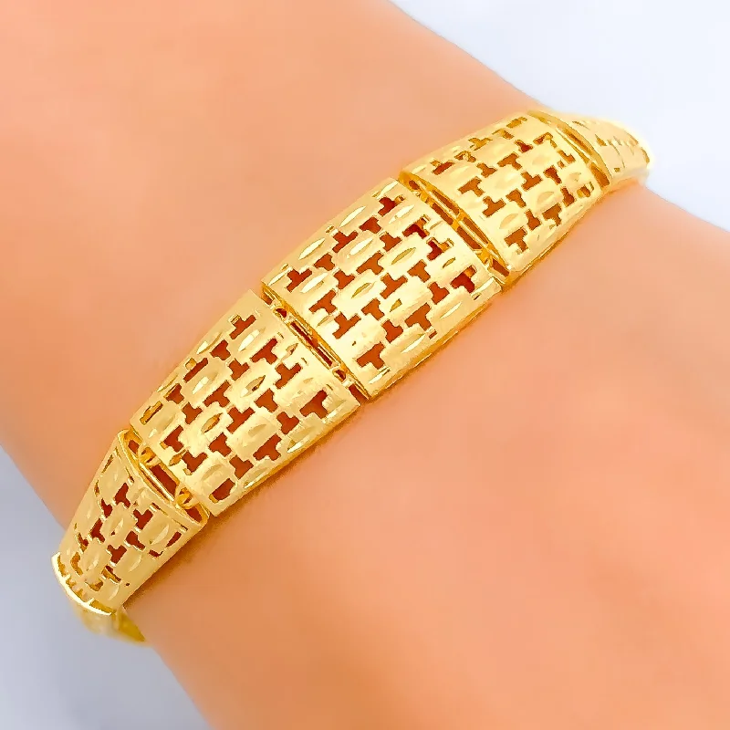 Women’s vintage-inspired bracelets-Women’s vintage-inspired bracelets-Stylish Etched 22k Gold Bracelet