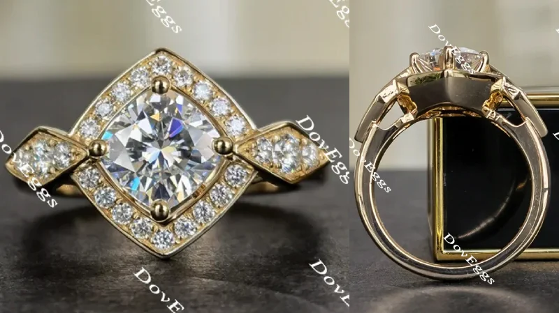 Women’s sapphire engagement rings-Doveggs cushion art deco halo moissanite engagement ring