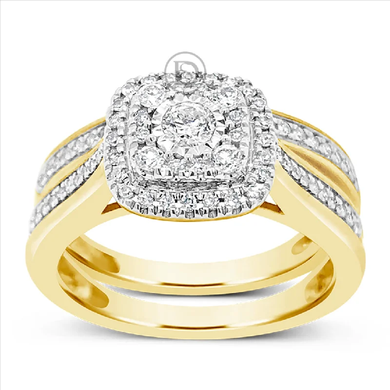 Women’s antique engagement rings-Diamond Halo Engagement Ring .50 CTW Round Cut 10K Yellow Gold