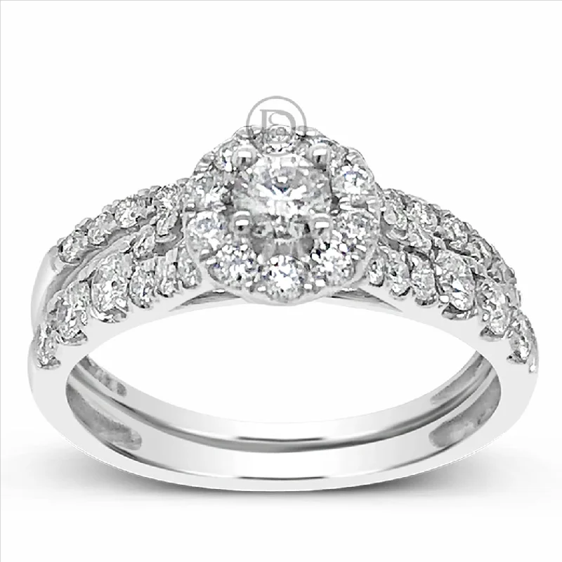 Women’s pear-shaped engagement rings-Diamond Halo Engagement Ring 1 CTW Round Cut 14K White Gold