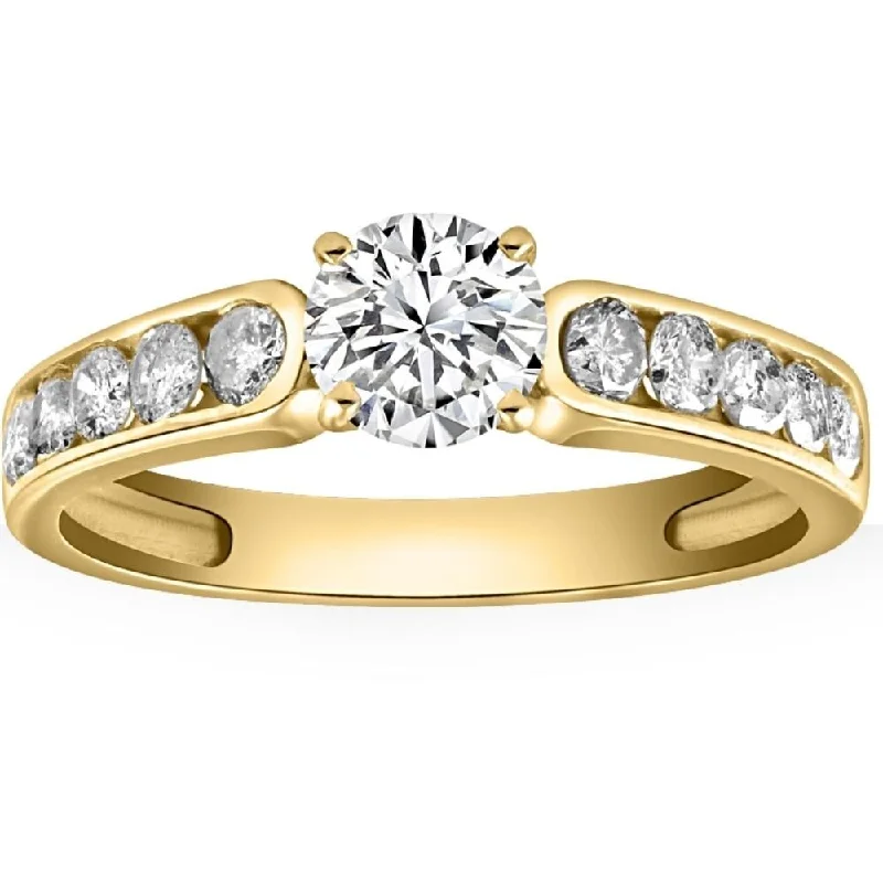 Women’s vintage-style engagement rings-1 Ct Diamond Engagement Ring With Channel Set Accents in 10k Yellow Gold