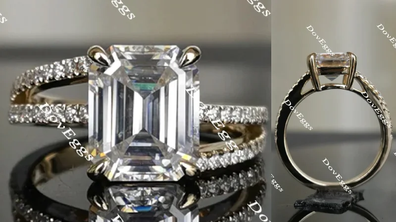 Women’s unique engagement rings-doveggs emerald curved half eternity pave moissanite engagement ring