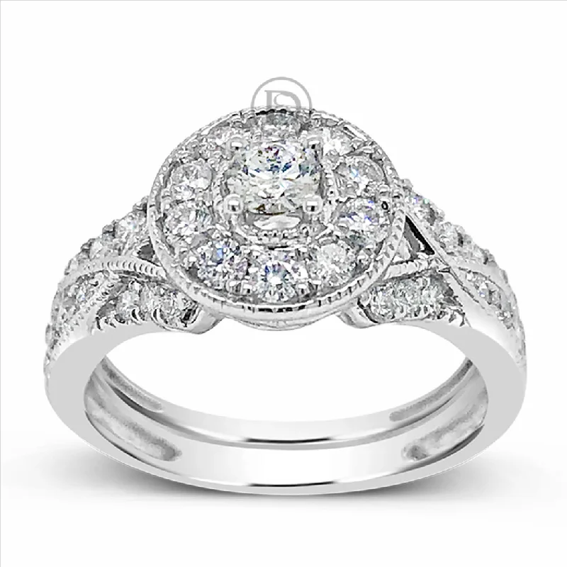 Women’s round engagement rings-Diamond Halo Engagement Ring 1.20 CTW Round Cut 14K White Gold