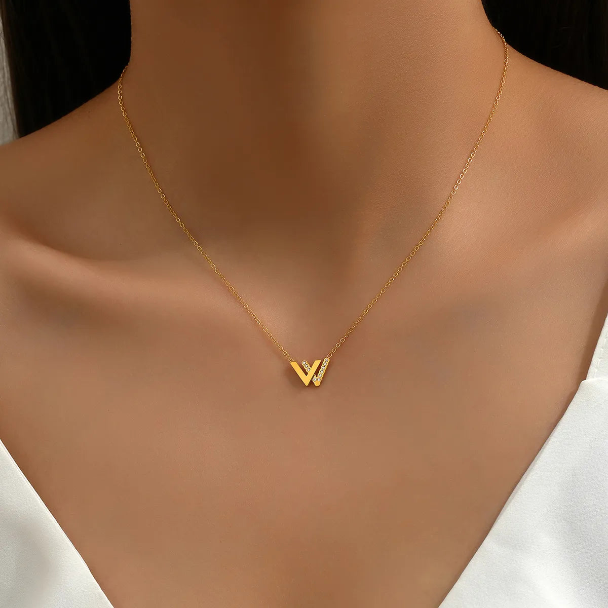 Women’s fashion necklaces-Ig Style Elegant Simple Style Letter Stainless Steel Plating Inlay Zircon 18k Gold Plated Pendant Necklace