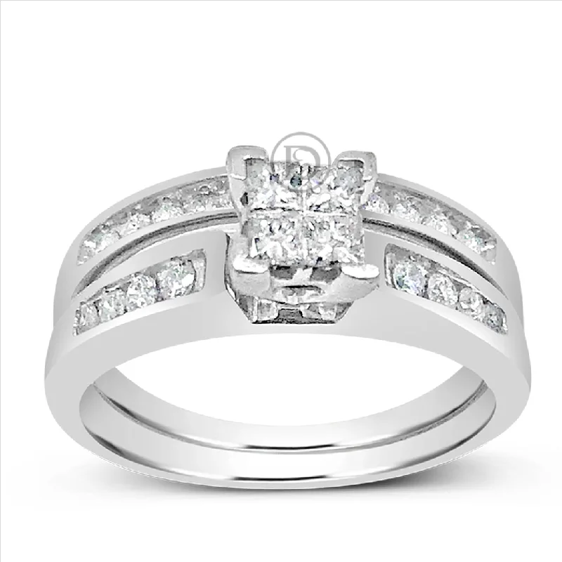 Women’s multi-stone engagement rings-Diamond Engagement Ring .50 CTW Princess & Round Cut 10K White Gold