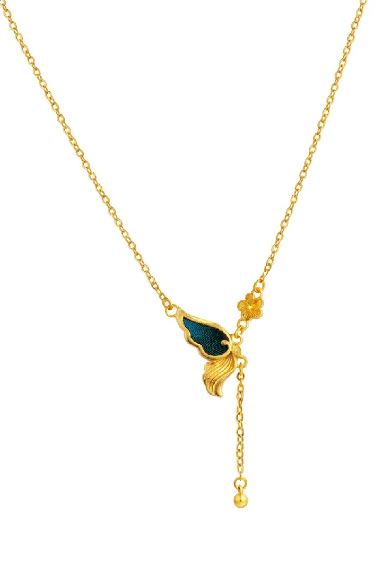 Women’s antique necklaces-TOMEI x XIFU 【灵蝶】Spiritual Butterfly Necklace, Yellow Gold 999