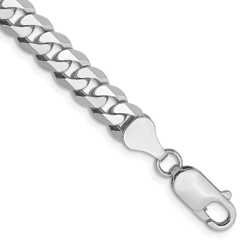 Women’s statement bracelets-14k White Gold 6.25mm Flat Beveled Curb Chain Bracelet, 7"