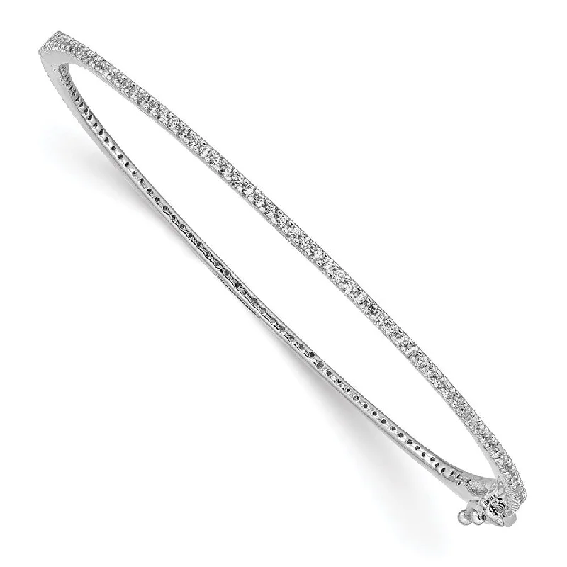 Women’s natural stone bracelets-925 Sterling Silver Rhodium-plated Cubic Zirconia Hinged Bangle Bracelet, 6.5"