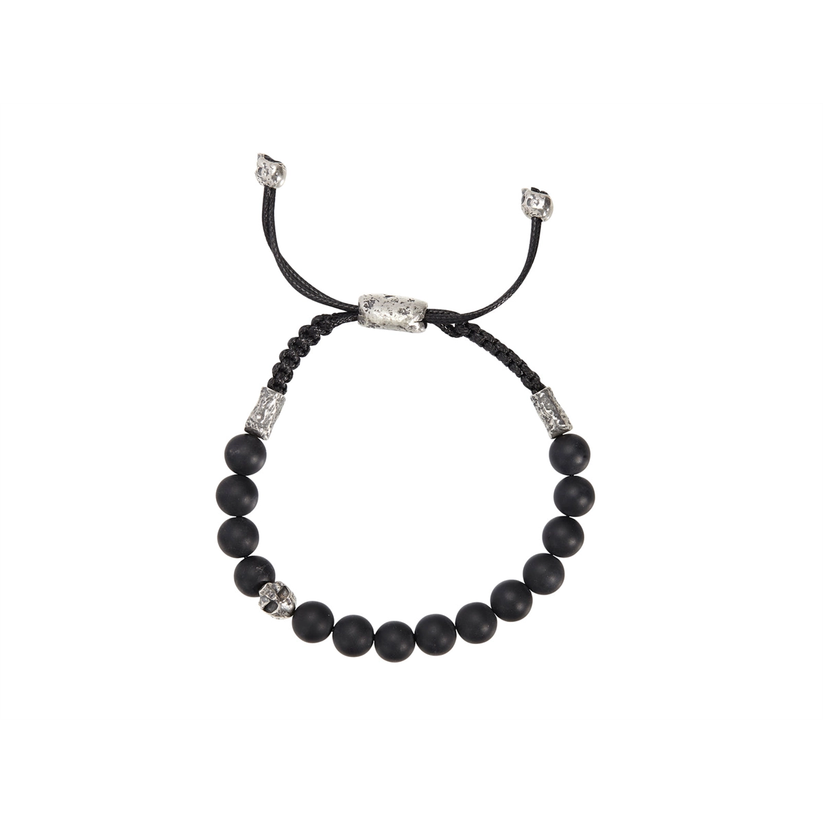 Women’s modern bracelets-Sterling Silver 8mm Black Onyx Bead Bolo Bracelet with Skull Ends