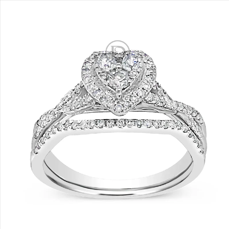 Women’s diamond halo engagement rings-Diamond Heart Halo Engagement Ring .50 CTW Round Cut 10K White Gold